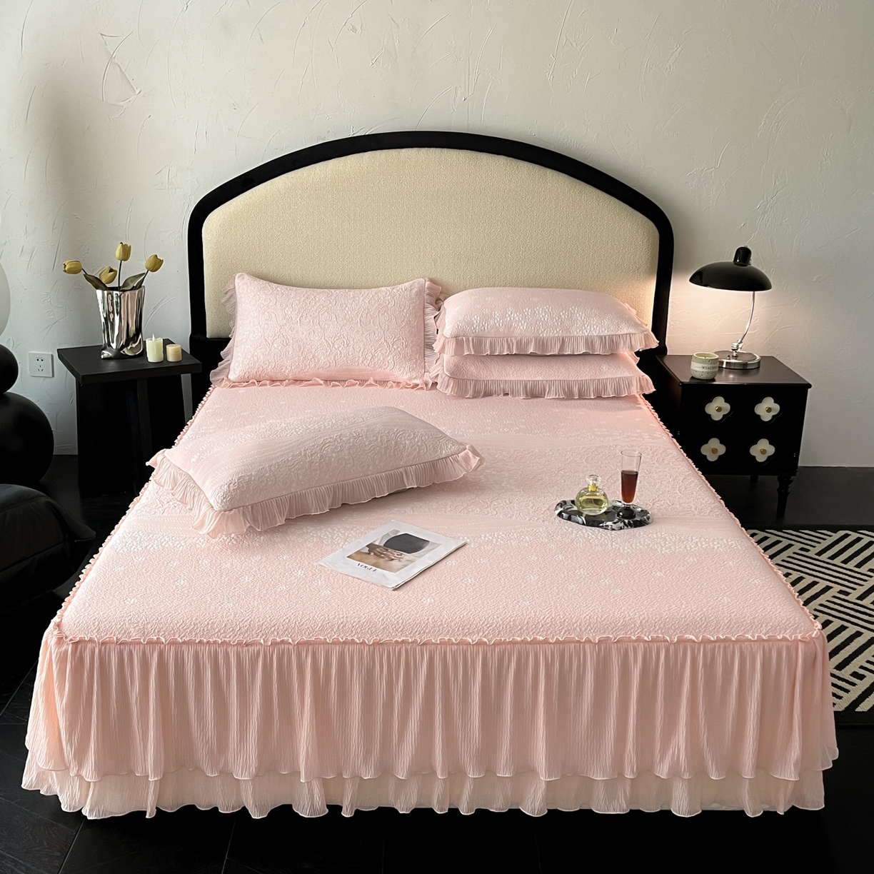 91家纺网 家纺一手货源 找家纺 （总）莱米家纺 2026新款蕾丝花系列冰豆豆床裙