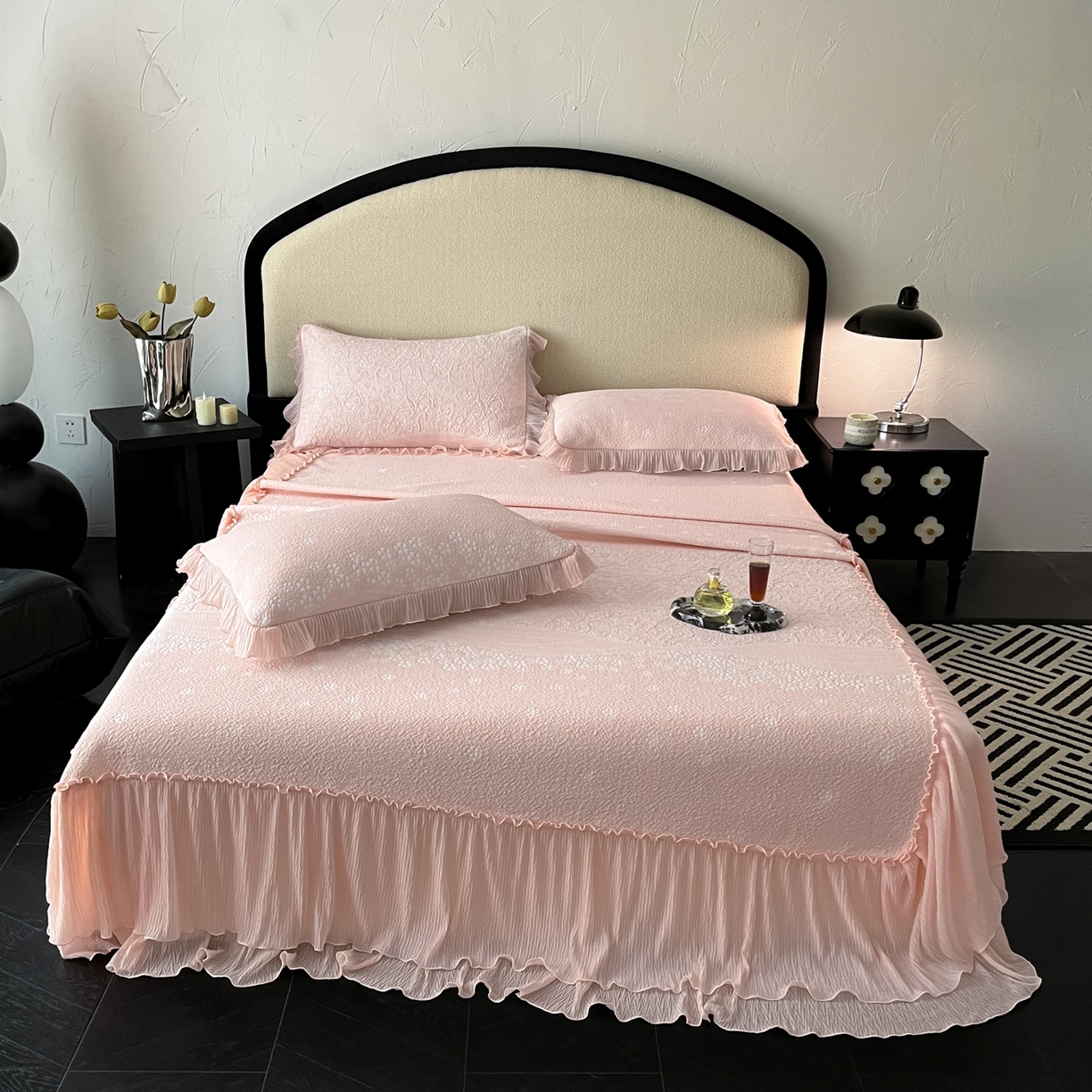 91家纺网 家纺一手货源 找家纺 （总）莱米家纺 2026新款蕾丝花系列冰豆豆床裙