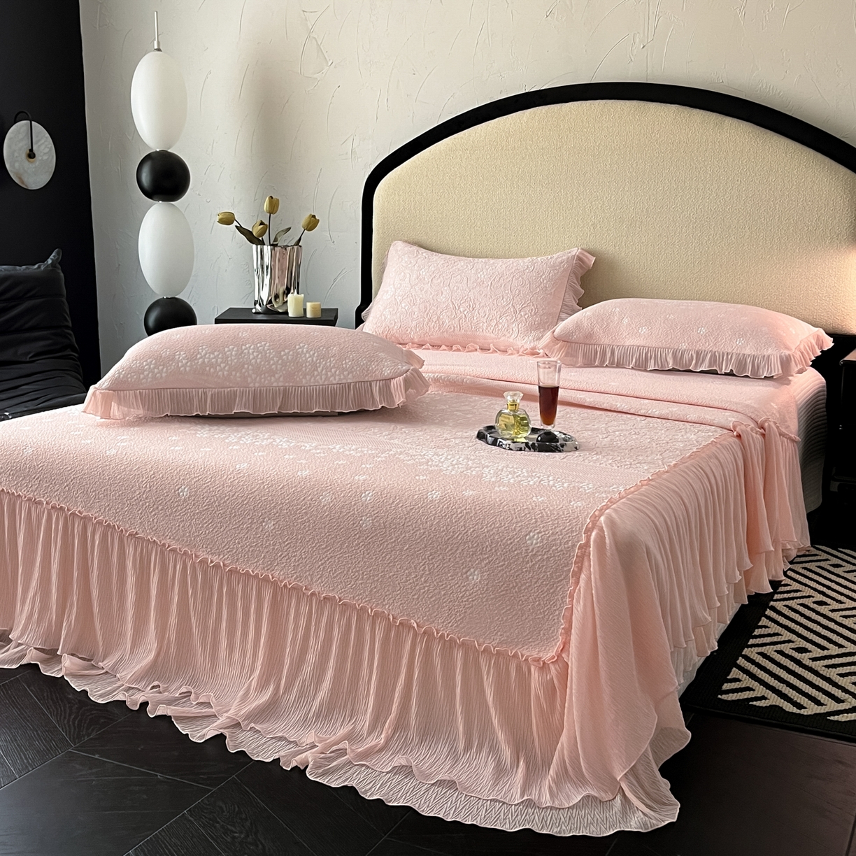 91家纺网 家纺一手货源 找家纺 （总）莱米家纺 2026新款蕾丝花系列冰豆豆床裙