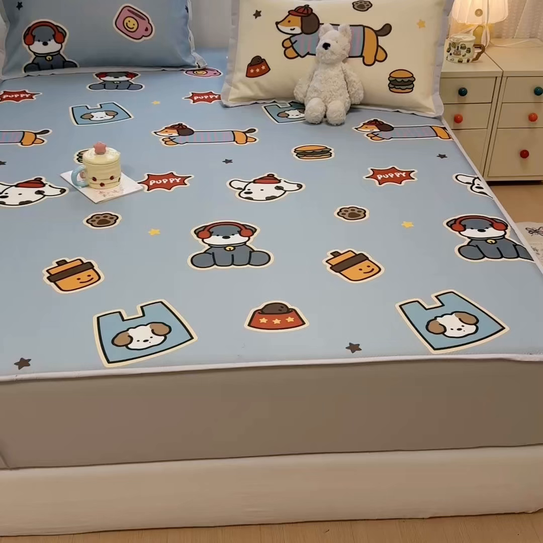 91家纺网 家纺一手货源 找家纺 懒猫家纺 2026新款卡通凉感冰丝床笠款凉席 床笠席-酷狗腊肠