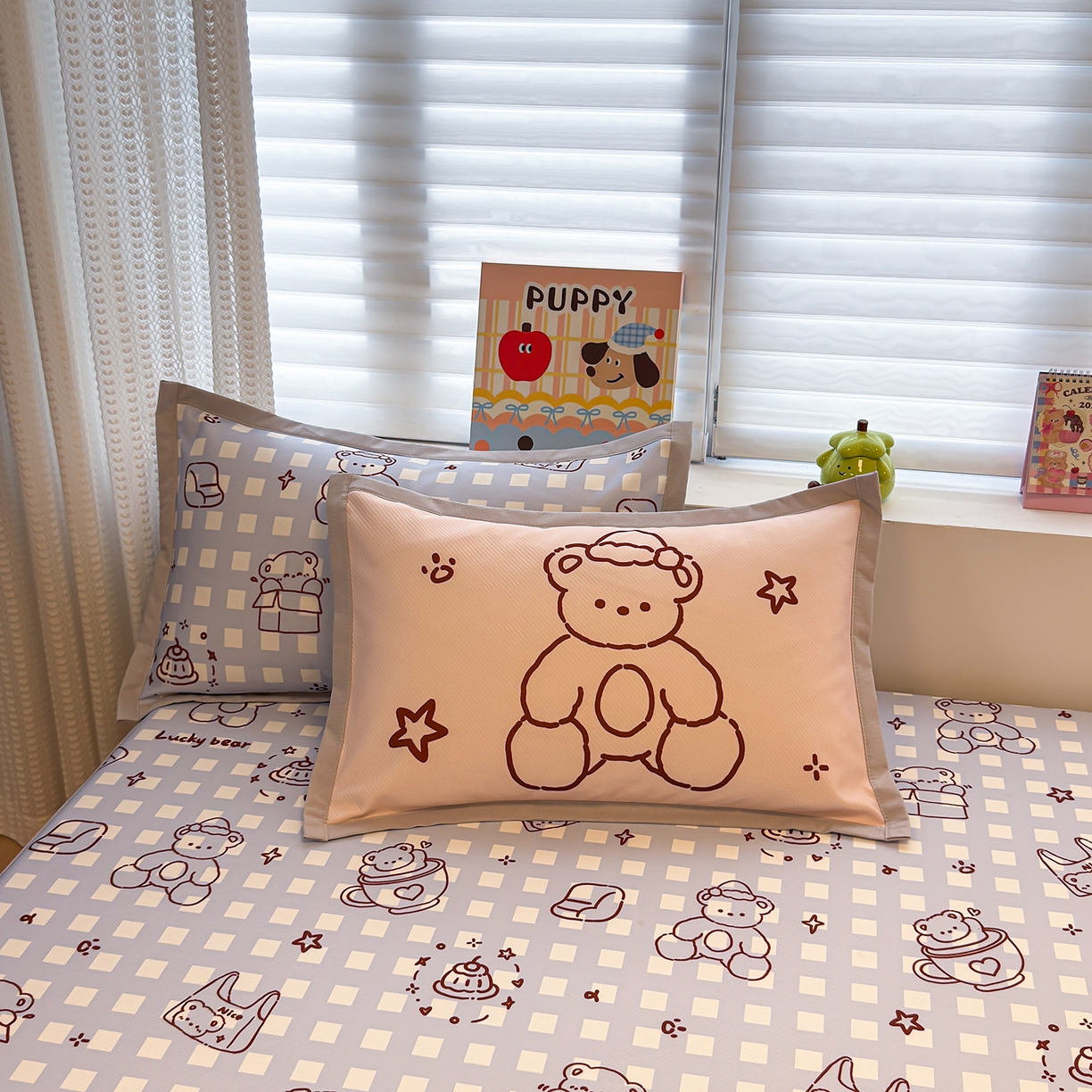 91家纺网 家纺一手货源 找家纺 懒猫家纺 2026新款卡通凉感冰丝床笠款凉席 床笠席-礼物小熊