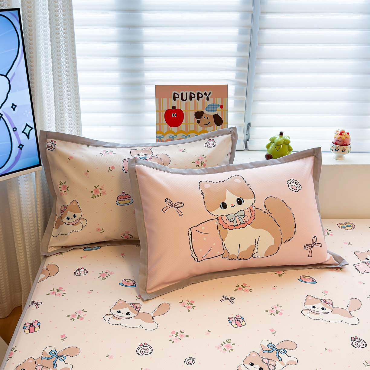 91家纺网 家纺一手货源 找家纺 懒猫家纺 2026新款卡通凉感冰丝床笠款凉席 床笠席-甜心茶语