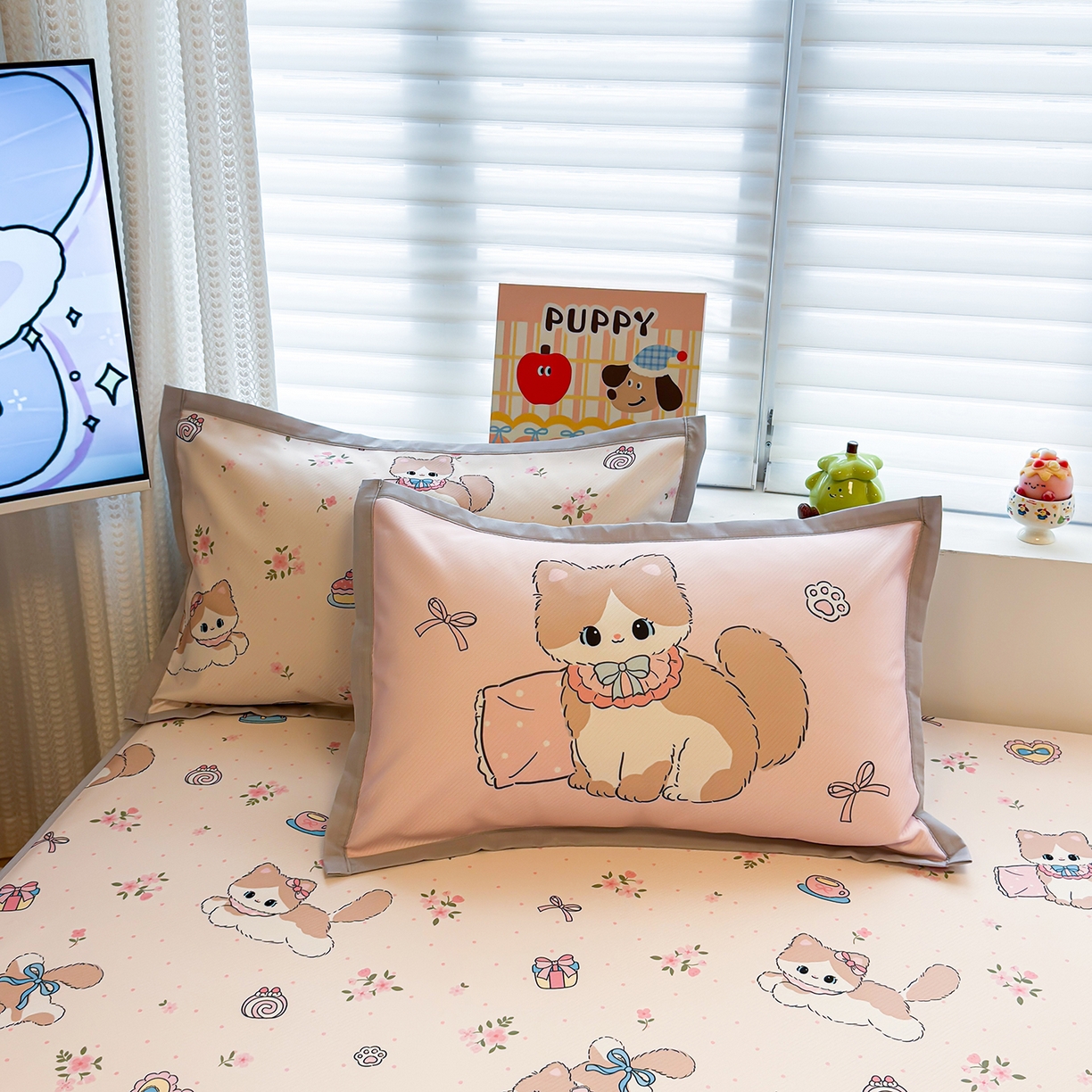 91家纺网 家纺一手货源 找家纺 懒猫家纺 2026新款卡通凉感冰丝床笠款凉席 床笠席-甜心茶语