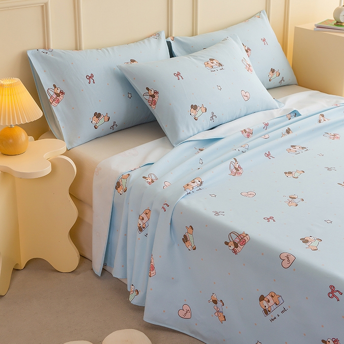 91家纺网 家纺一手货源 找家纺 云玲时尚 2026新款全棉老粗布席子凉席单床单床单单件 小狗日记