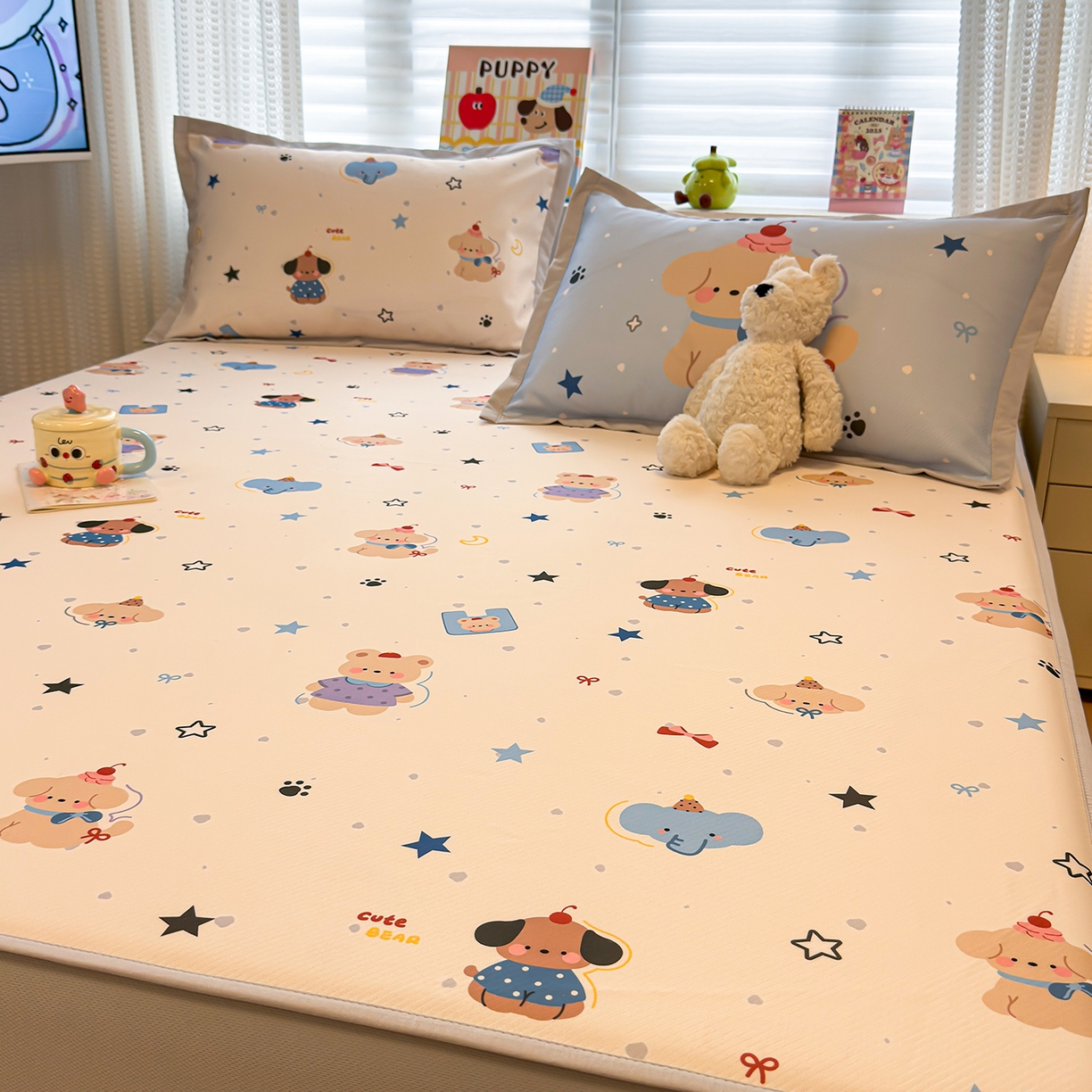 91家纺网 家纺一手货源 找家纺 懒猫家纺 2026新款卡通凉感冰丝床笠款凉席 床笠席-星愿萌宠