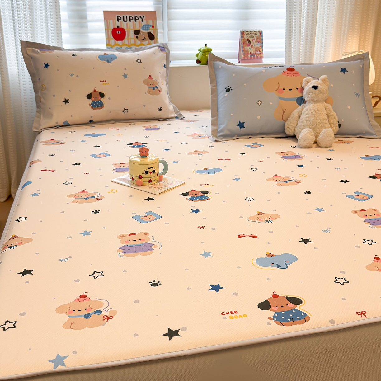 91家纺网 家纺一手货源 找家纺 懒猫家纺 2026新款卡通凉感冰丝床笠款凉席 床笠席-星愿萌宠