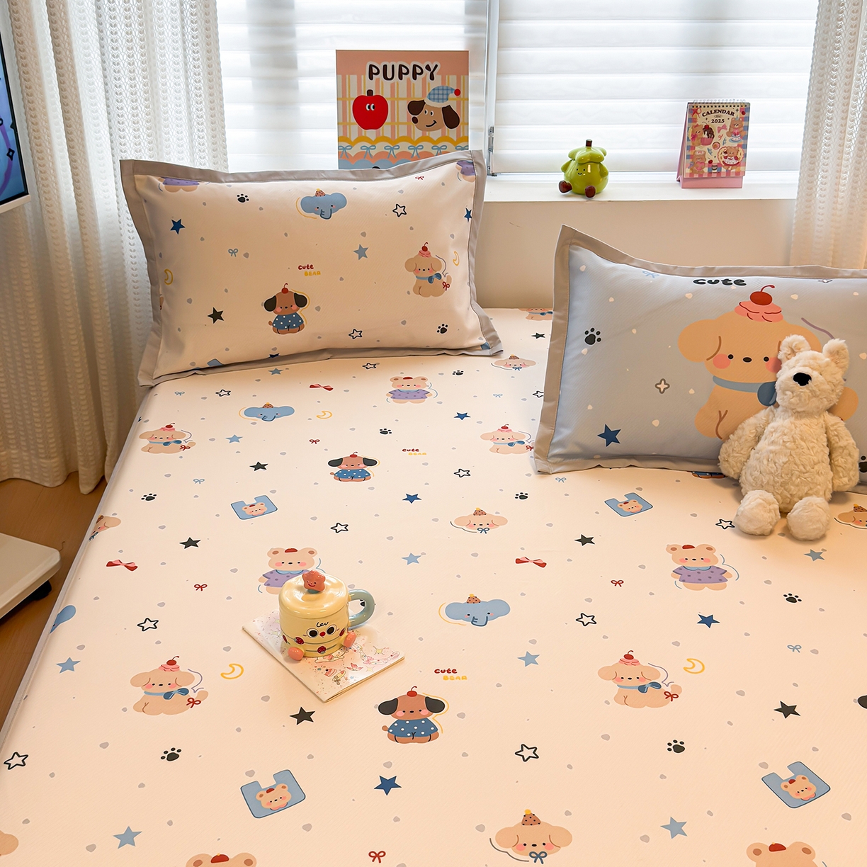 91家纺网 家纺一手货源 找家纺 懒猫家纺 2026新款卡通凉感冰丝床笠款凉席 床笠席-星愿萌宠