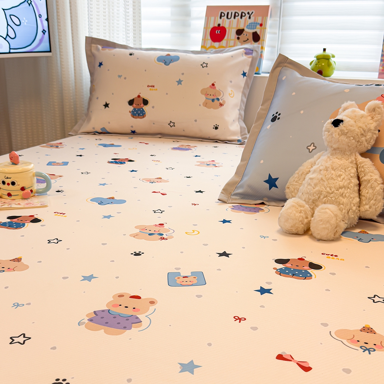 91家纺网 家纺一手货源 找家纺 懒猫家纺 2026新款卡通凉感冰丝床笠款凉席 床笠席-星愿萌宠