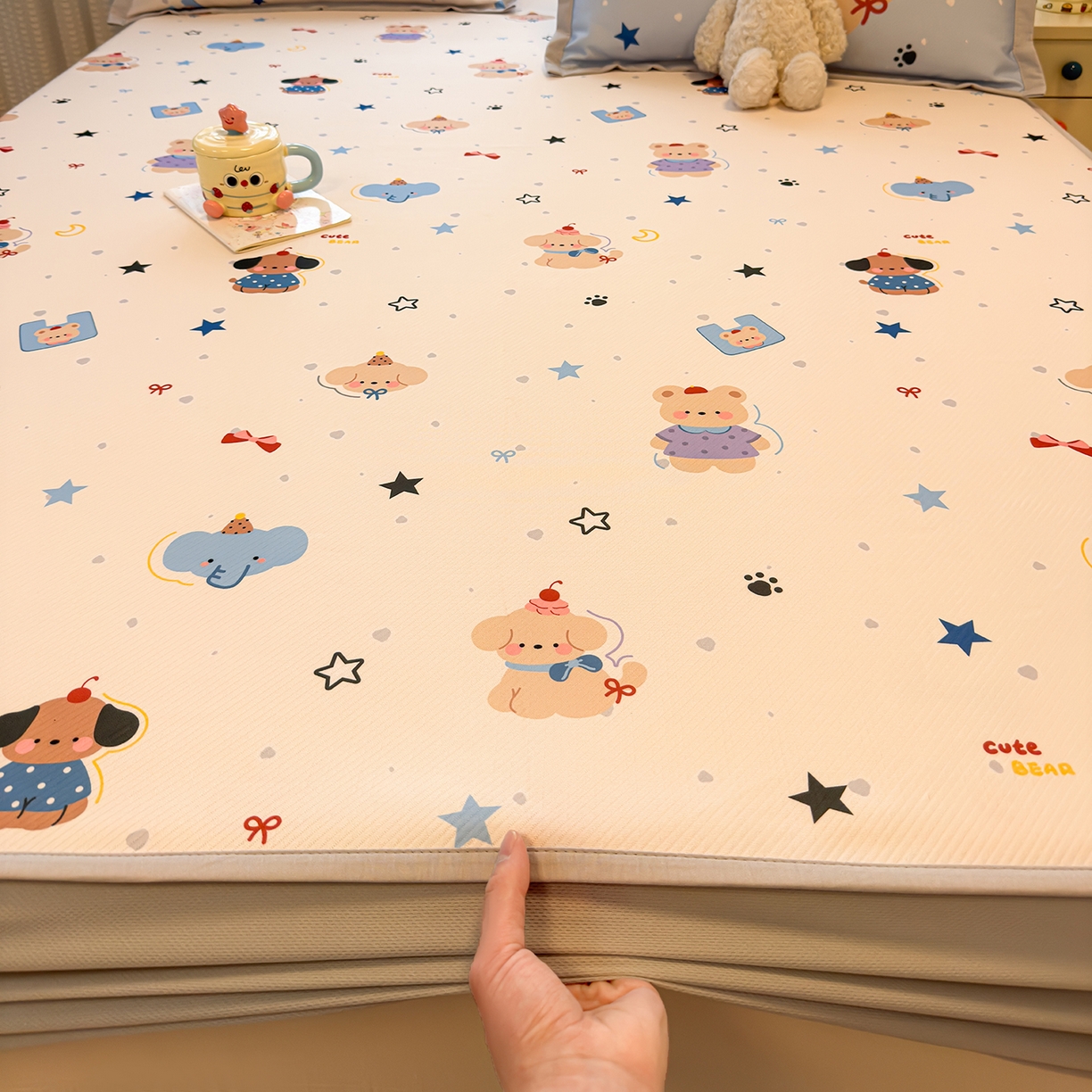 91家纺网 家纺一手货源 找家纺 懒猫家纺 2026新款卡通凉感冰丝床笠款凉席 床笠席-星愿萌宠