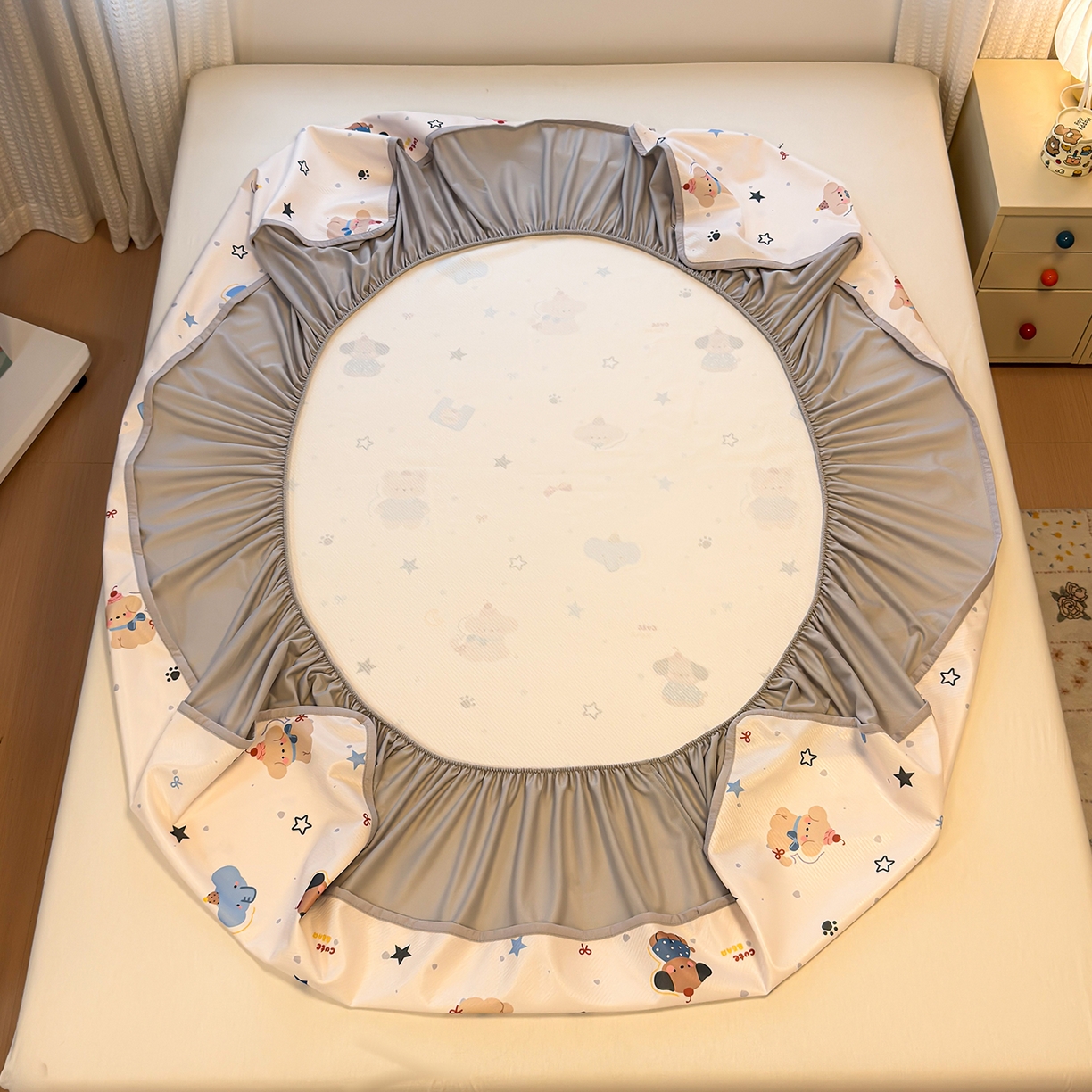 91家纺网 家纺一手货源 找家纺 懒猫家纺 2026新款卡通凉感冰丝床笠款凉席 床笠席-星愿萌宠