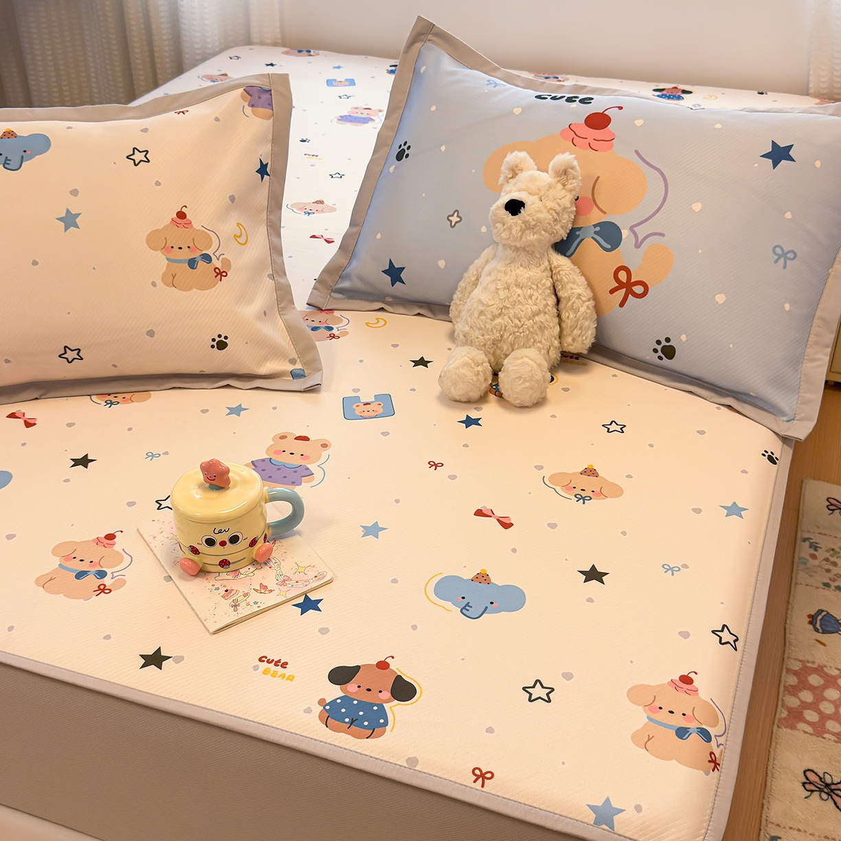 91家纺网 家纺一手货源 找家纺 懒猫家纺 2026新款卡通凉感冰丝床笠款凉席 床笠席-星愿萌宠