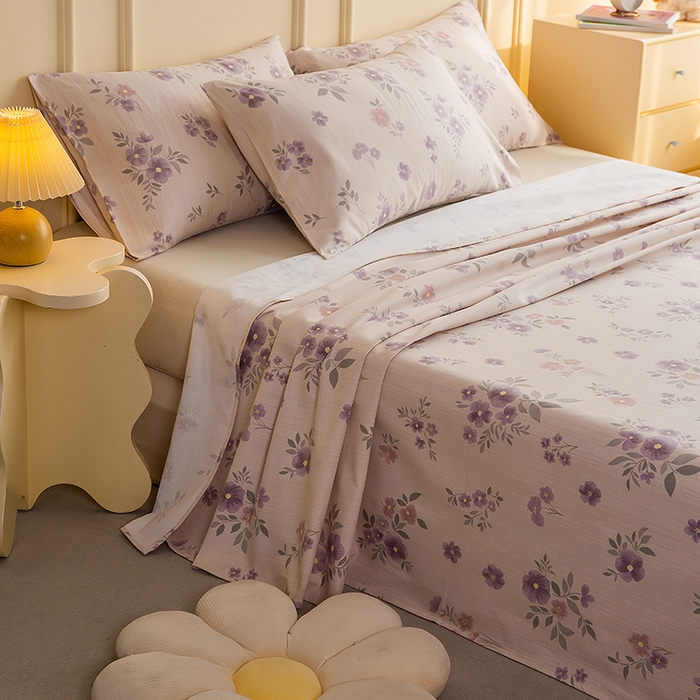 91家纺网 家纺一手货源 找家纺 云玲时尚 2026新款全棉老粗布席子凉席单床单床单单件 紫舞花影