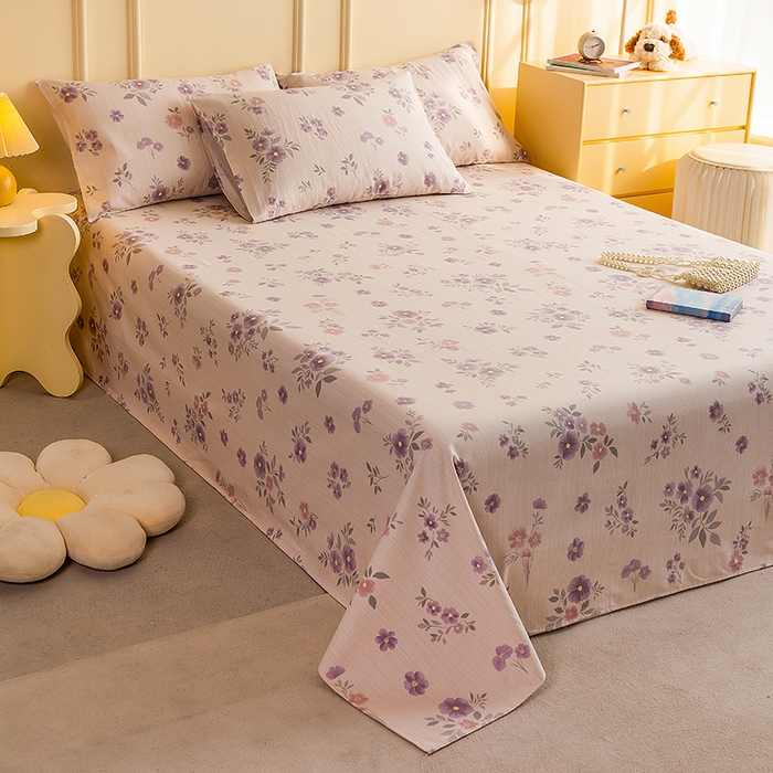 91家纺网 家纺一手货源 找家纺 云玲时尚 2026新款全棉老粗布席子凉席单床单床单单件 紫舞花影