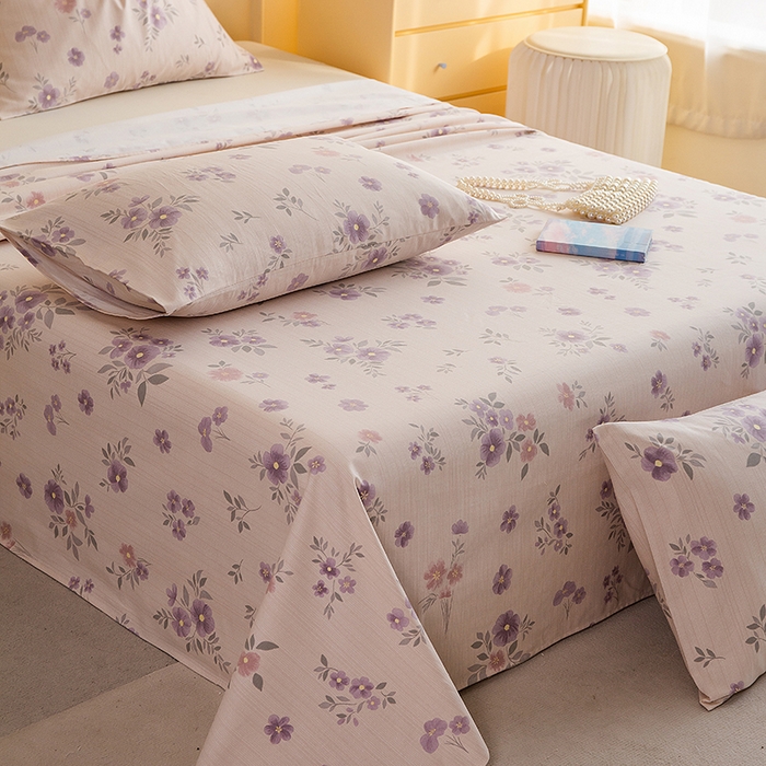 91家纺网 家纺一手货源 找家纺 云玲时尚 2026新款全棉老粗布席子凉席单床单床单单件 紫舞花影