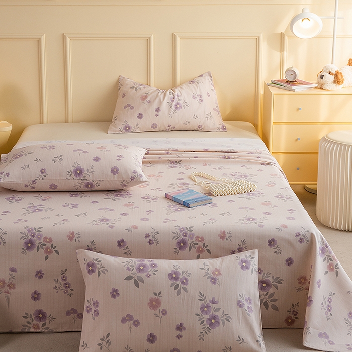 91家纺网 家纺一手货源 找家纺 云玲时尚 2026新款全棉老粗布席子凉席单床单床单单件 紫舞花影