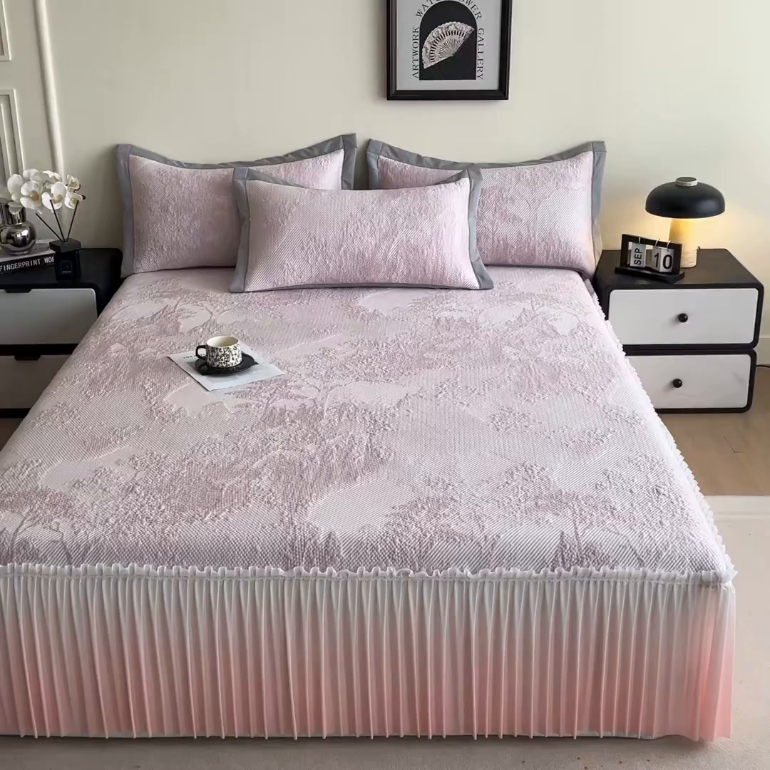 91家纺网 家纺一手货源 找家纺 （总）莱米家纺 2026新款PE凉感冰豆豆床裙水墨画系列