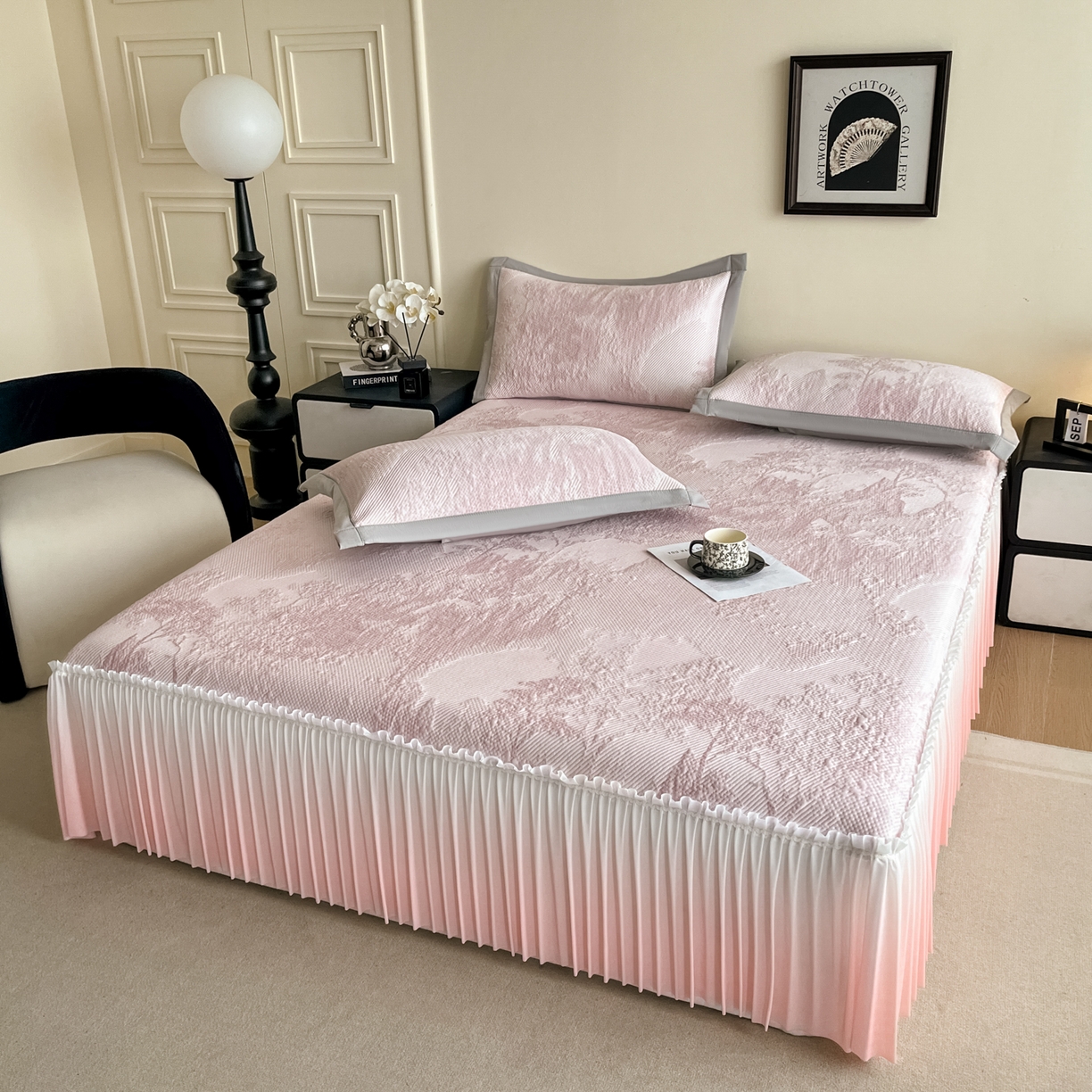 （总）莱米家纺 2026新款PE凉感冰豆豆床裙水墨画系列