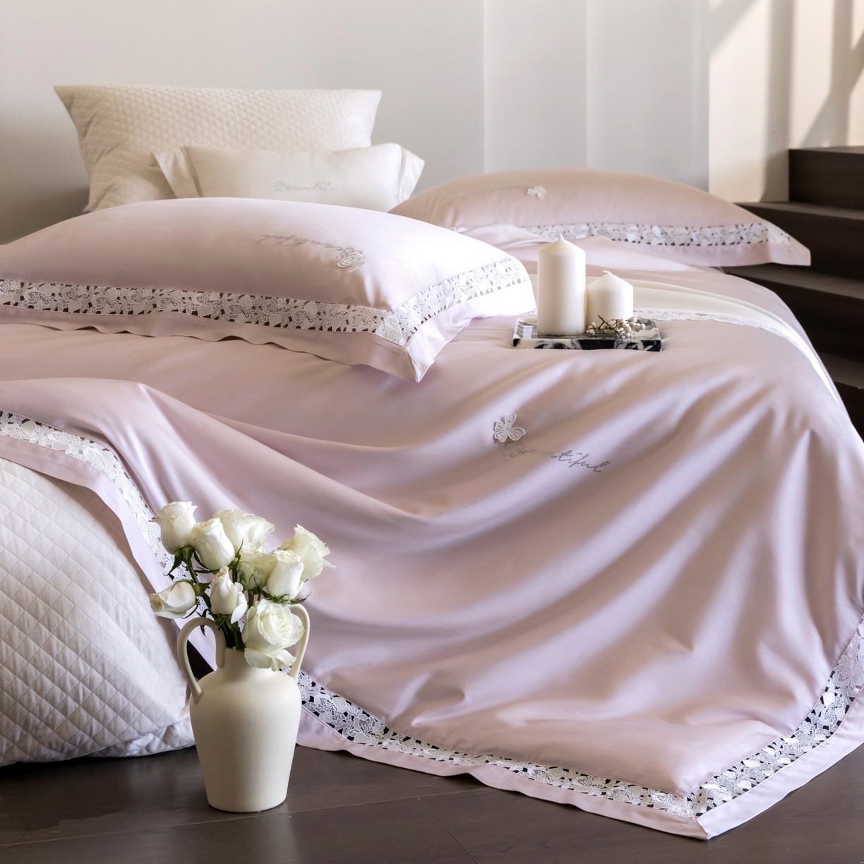 91家纺网 家纺一手货源 找家纺 （总）佳汐蓝家纺 2026新款50S天丝棉镂空水溶蕾丝花边四件套-娜瑞诗系列