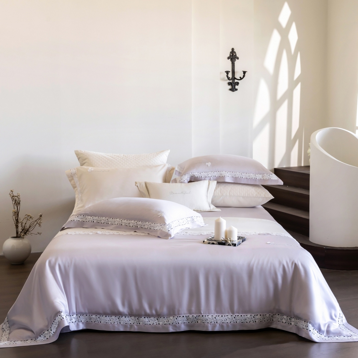 91家纺网 家纺一手货源 找家纺 佳汐蓝家纺 2026新款50S天丝棉镂空水溶蕾丝花边四件套-娜瑞诗系列 娜瑞诗-紫色