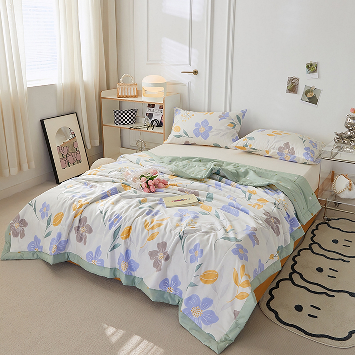 91家纺网 家纺一手货源 找家纺 尊妙被业 2026春夏新款全棉印花夏被空调被夏凉被 花青玉洁