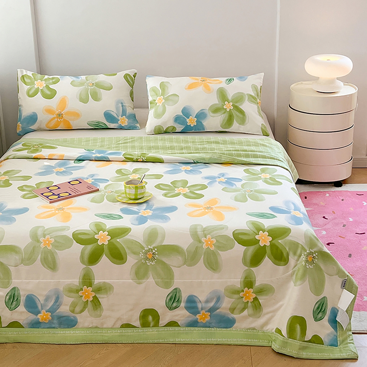 91家纺网 家纺一手货源 找家纺 尊妙被业 2026春夏新款全棉印花夏被空调被夏凉被 清莹花香