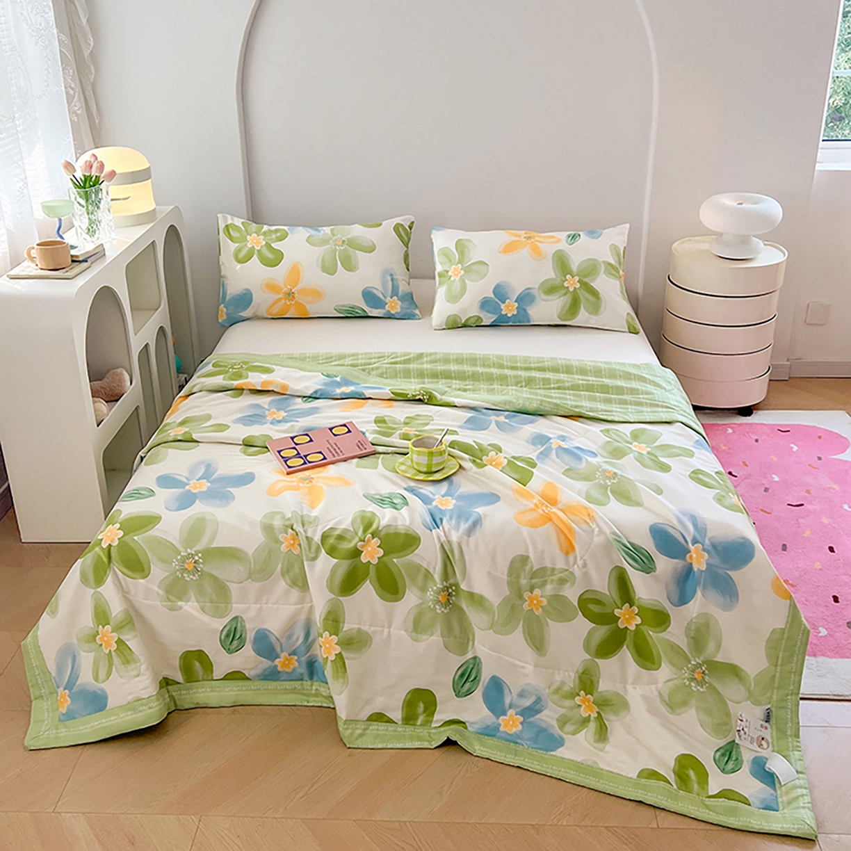 91家纺网 家纺一手货源 找家纺 尊妙被业 2026春夏新款全棉印花夏被空调被夏凉被 清莹花香