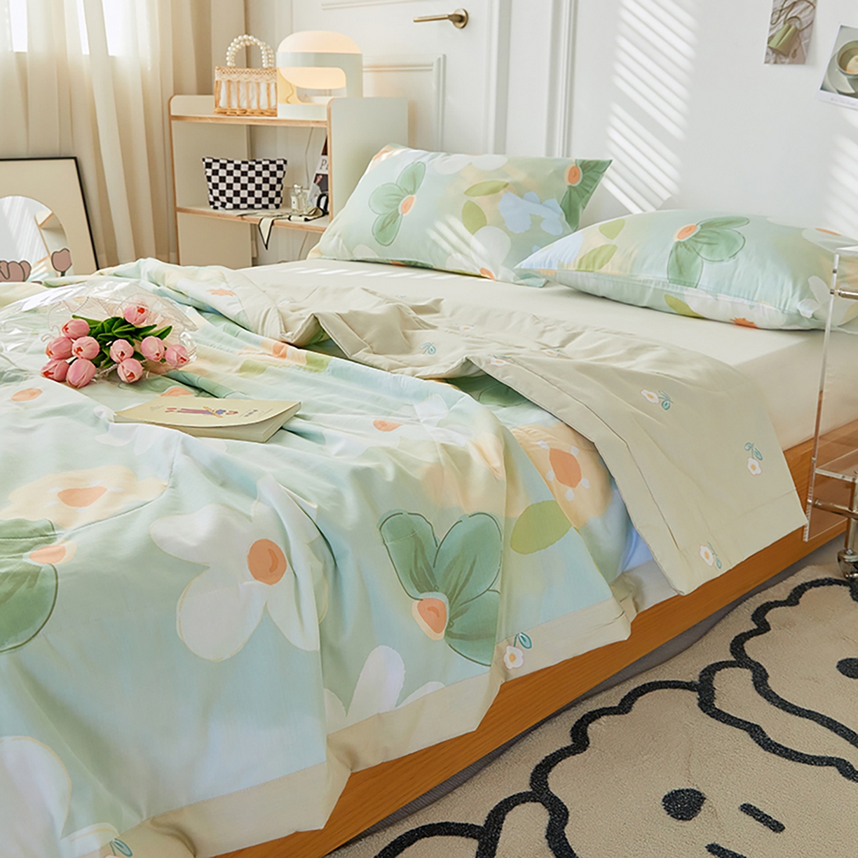 91家纺网 家纺一手货源 找家纺 尊妙被业 2026春夏新款全棉印花夏被空调被夏凉被 青柠