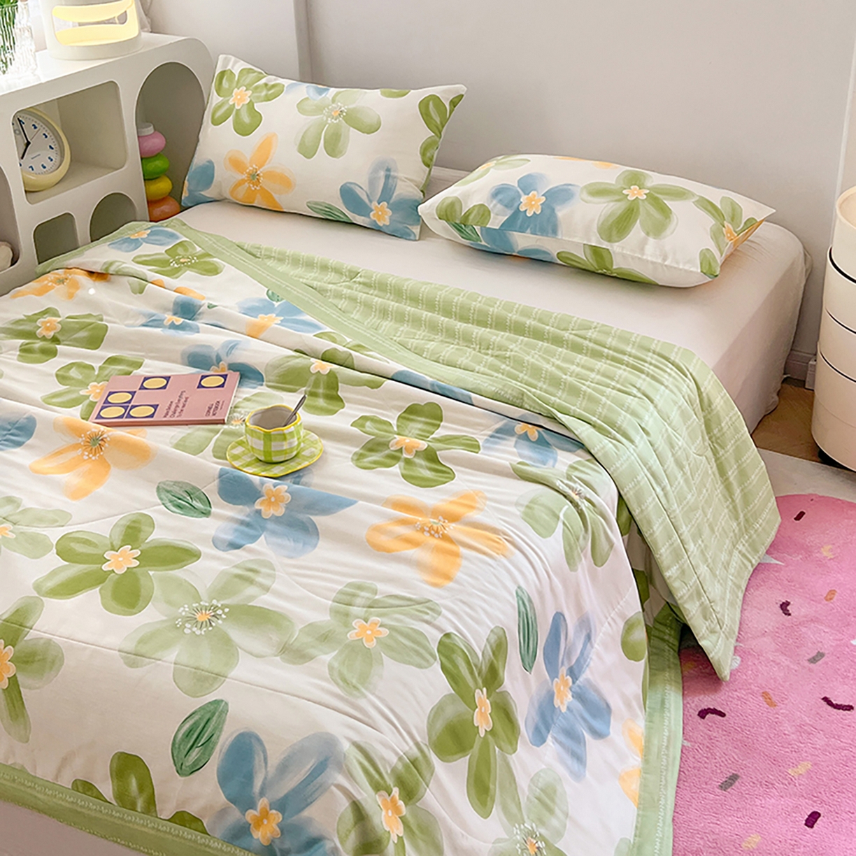 91家纺网 家纺一手货源 找家纺 尊妙被业 2026春夏新款全棉印花夏被空调被夏凉被 清莹花香