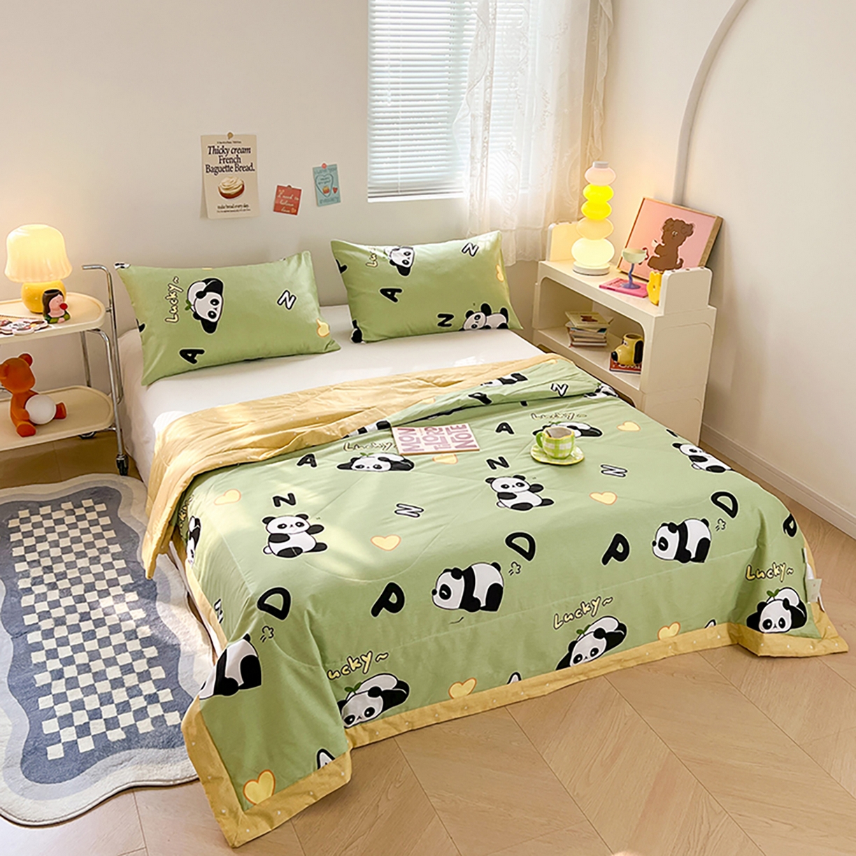 91家纺网 家纺一手货源 找家纺 尊妙被业 2026春夏新款全棉印花夏被空调被夏凉被 熊猫宝贝