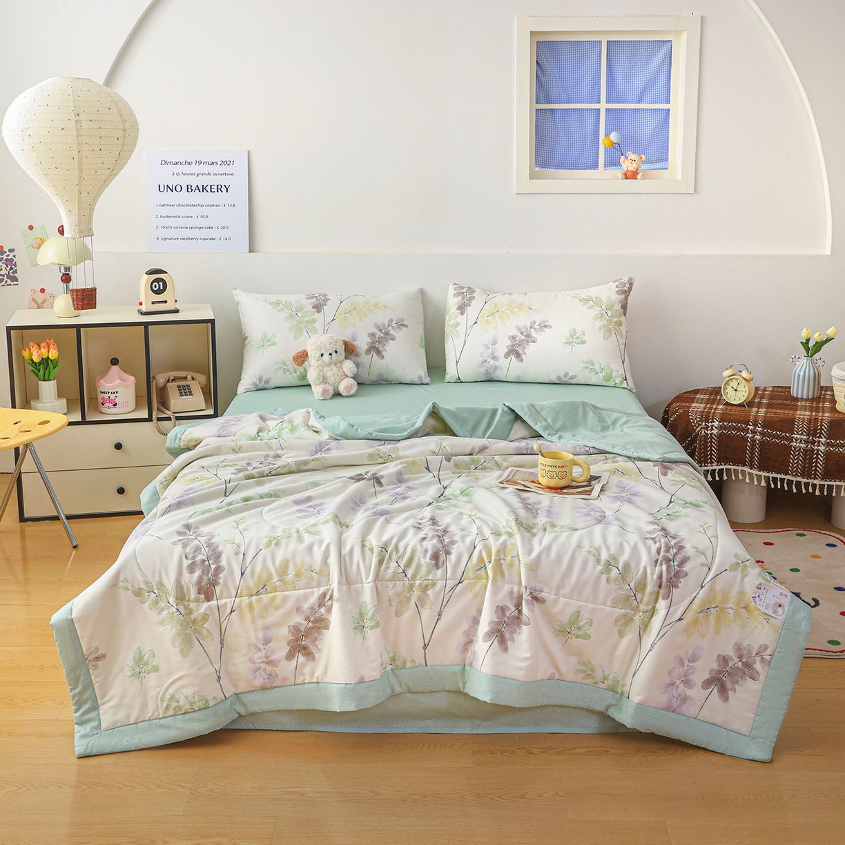 91家纺网 家纺一手货源 找家纺 尊妙被业 2026春夏新款全棉印花夏被空调被夏凉被 栖川 绿