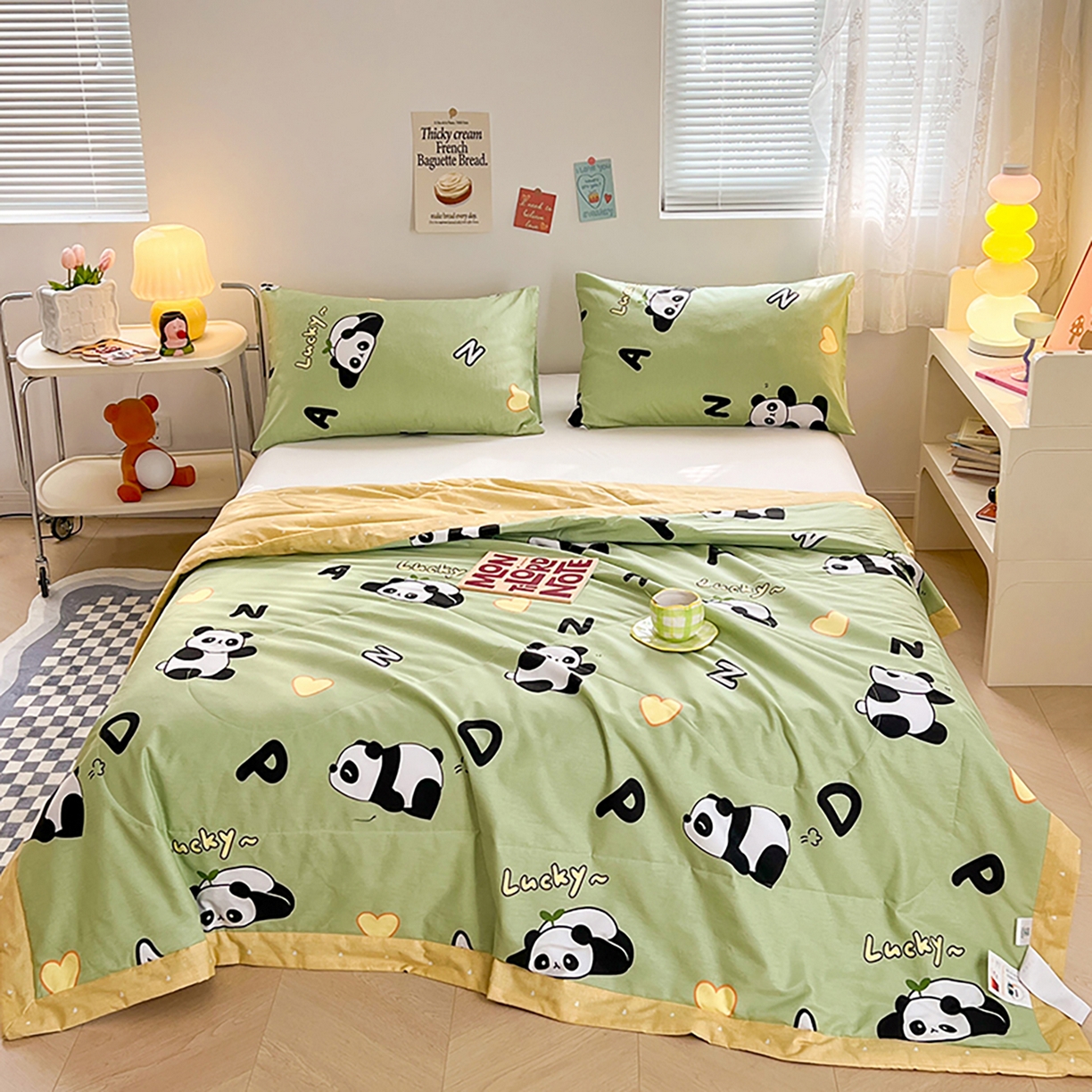 91家纺网 家纺一手货源 找家纺 尊妙被业 2026春夏新款全棉印花夏被空调被夏凉被 熊猫宝贝