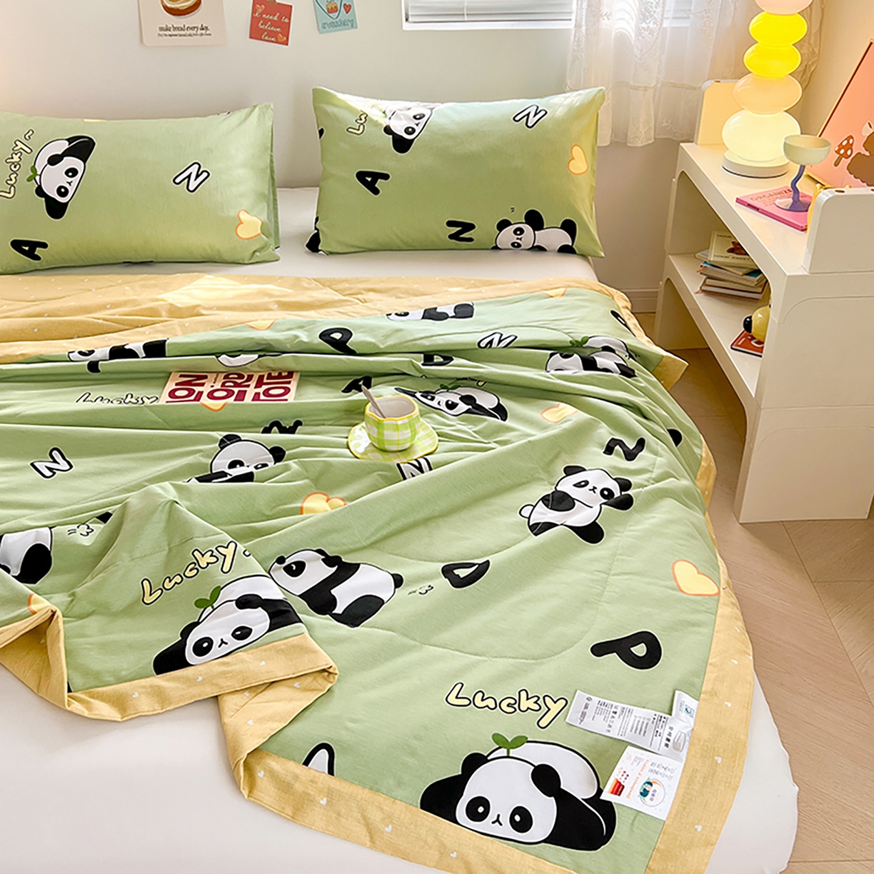 91家纺网 家纺一手货源 找家纺 尊妙被业 2026春夏新款全棉印花夏被空调被夏凉被 熊猫宝贝