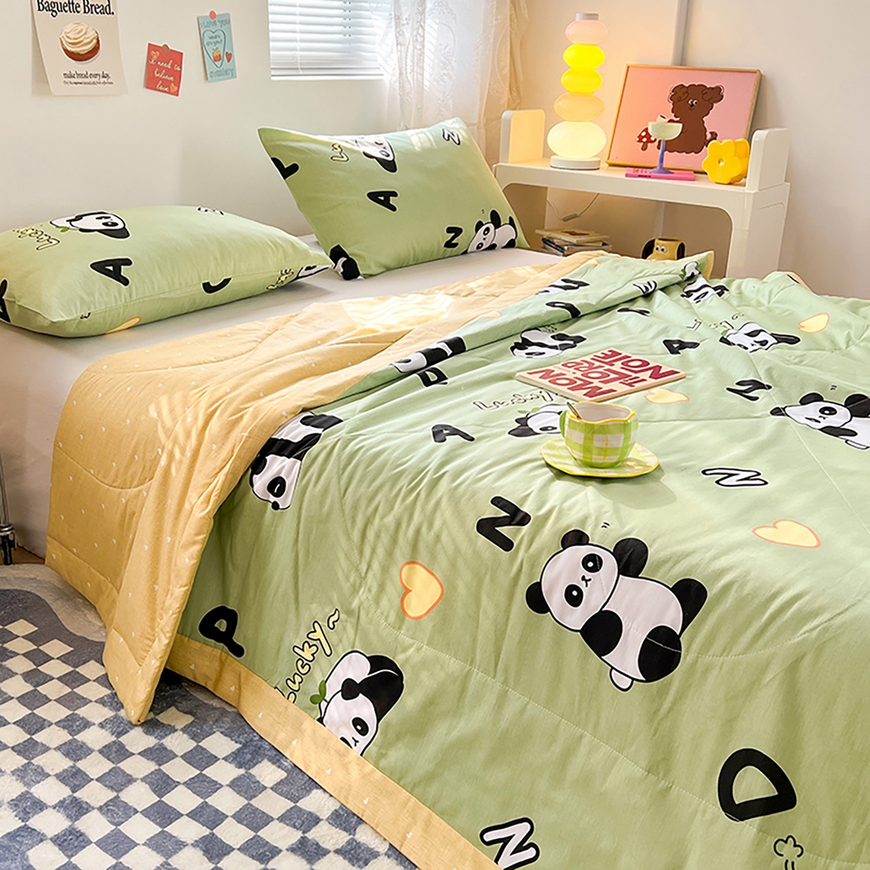 91家纺网 家纺一手货源 找家纺 尊妙被业 2026春夏新款全棉印花夏被空调被夏凉被 熊猫宝贝