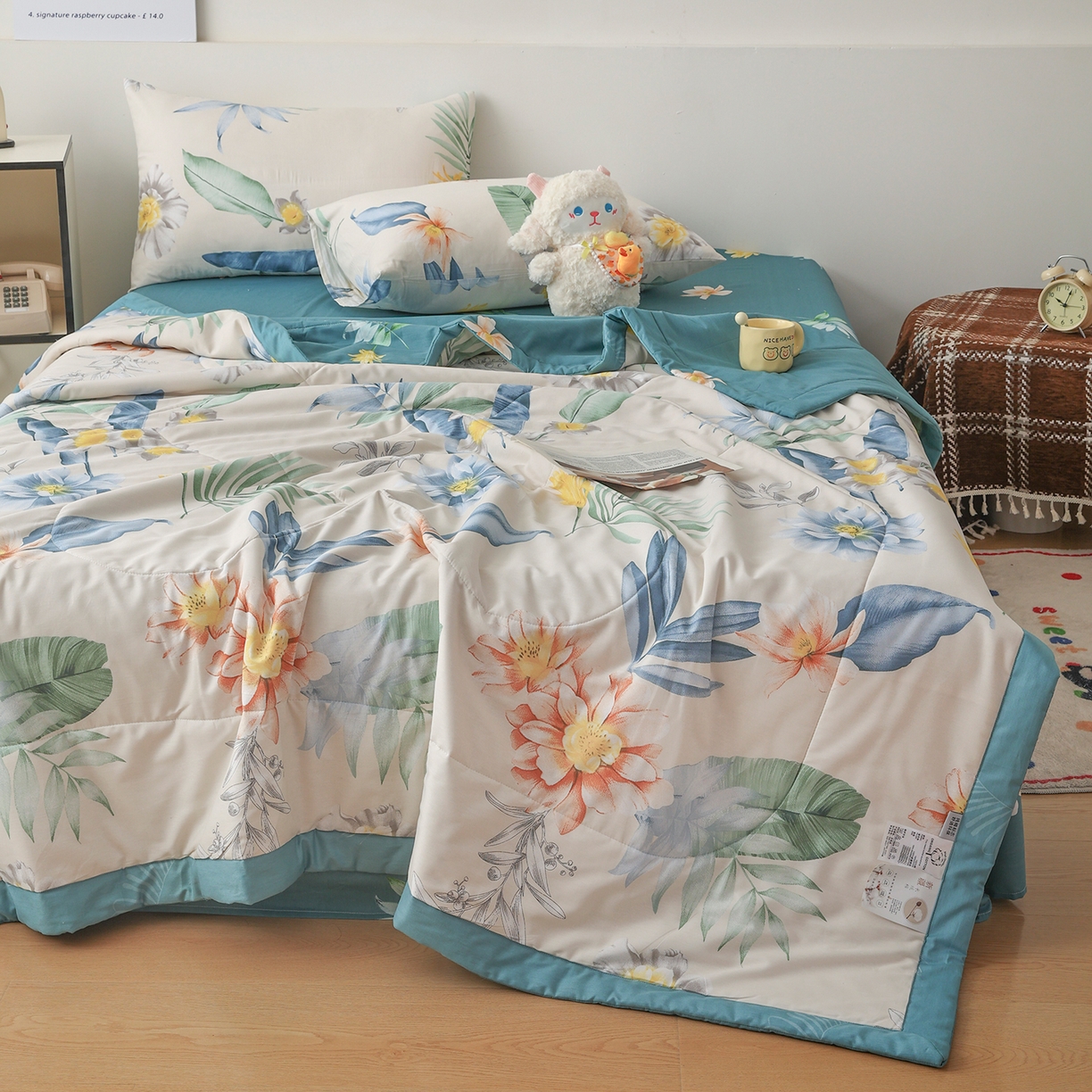 91家纺网 家纺一手货源 找家纺 尊妙被业 2026春夏新款全棉印花夏被空调被夏凉被 千叶花语