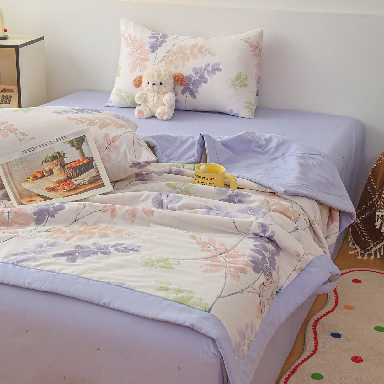 91家纺网 家纺一手货源 找家纺 尊妙被业 2026春夏新款全棉印花夏被空调被夏凉被 栖川 紫