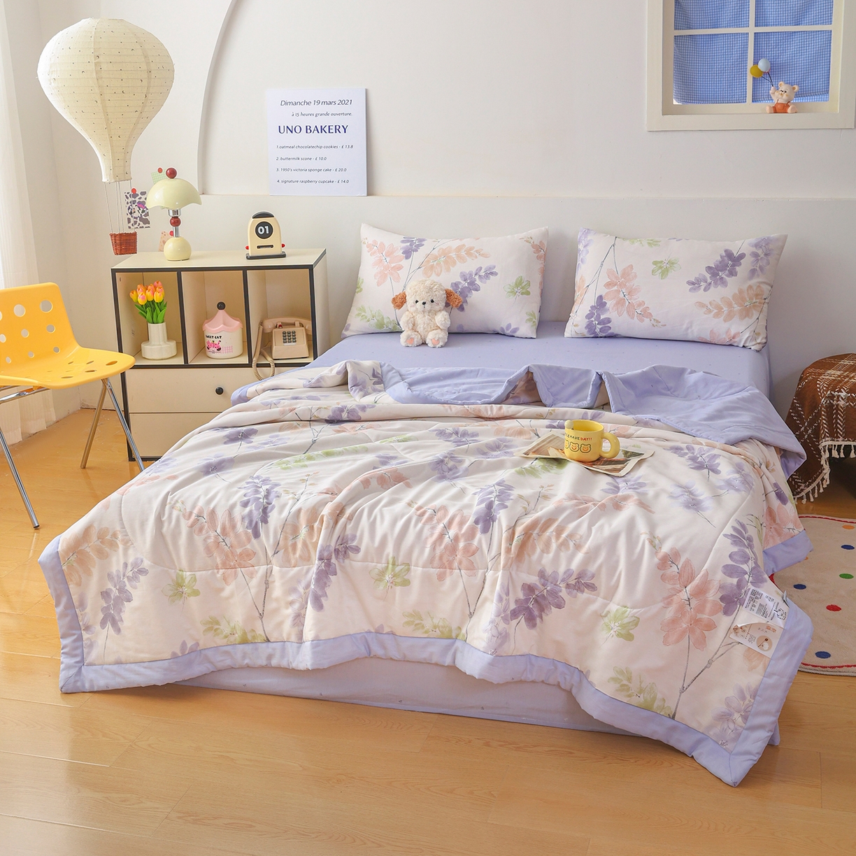 91家纺网 家纺一手货源 找家纺 尊妙被业 2026春夏新款全棉印花夏被空调被夏凉被 栖川 紫