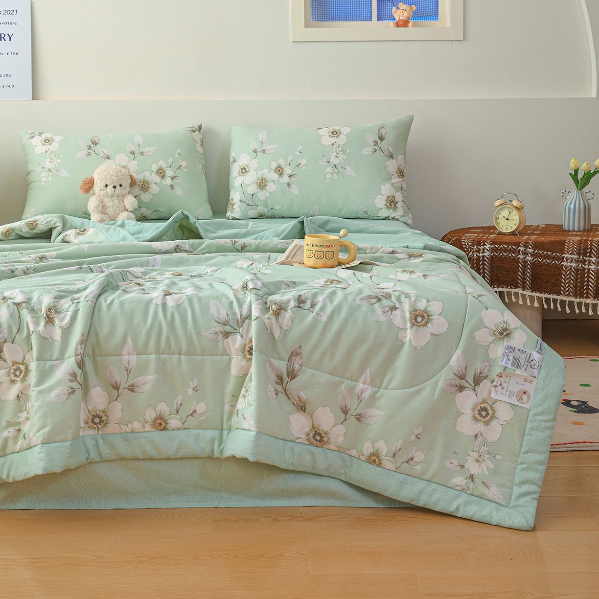 91家纺网 家纺一手货源 找家纺 尊妙被业 2026春夏新款全棉印花夏被空调被夏凉被 茉清浅 绿