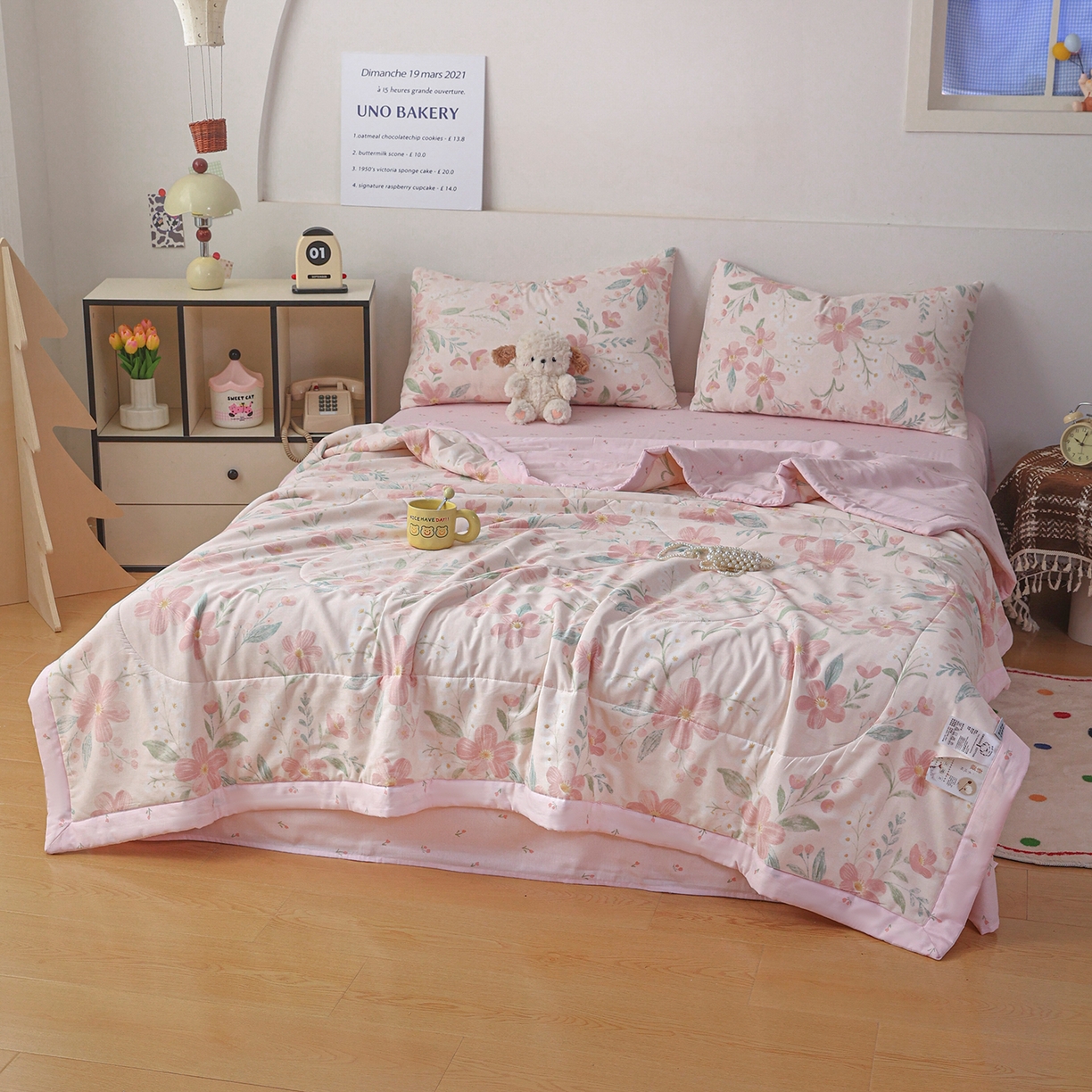 91家纺网 家纺一手货源 找家纺 尊妙被业 2026春夏新款全棉印花夏被空调被夏凉被 莫奈花园-粉