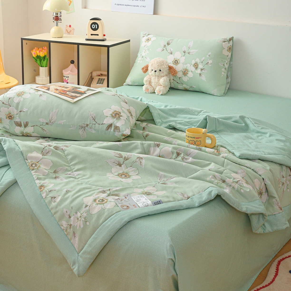 91家纺网 家纺一手货源 找家纺 尊妙被业 2026春夏新款全棉印花夏被空调被夏凉被 茉清浅 绿