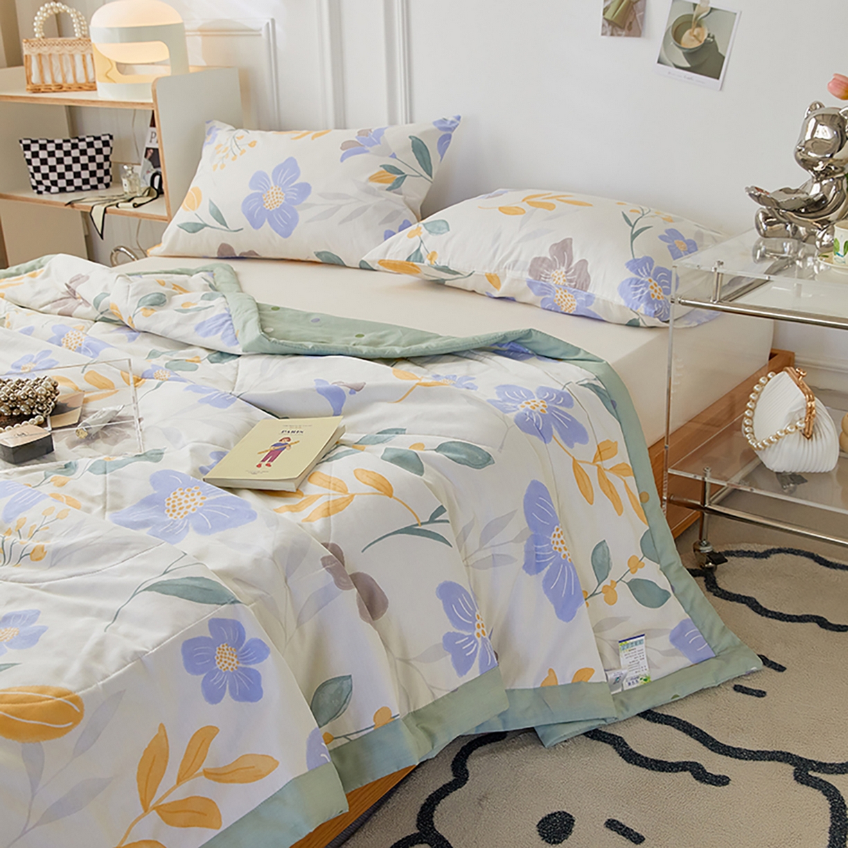 91家纺网 家纺一手货源 找家纺 尊妙被业 2026春夏新款全棉印花夏被空调被夏凉被 花青玉洁