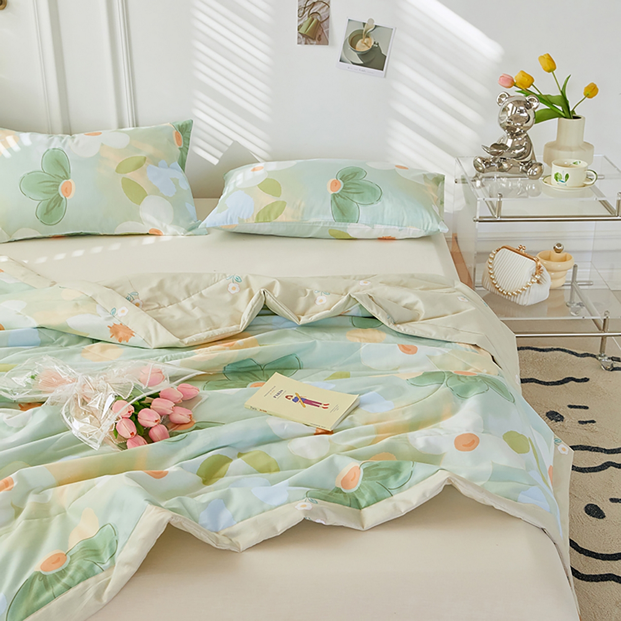 91家纺网 家纺一手货源 找家纺 尊妙被业 2026春夏新款全棉印花夏被空调被夏凉被 青柠