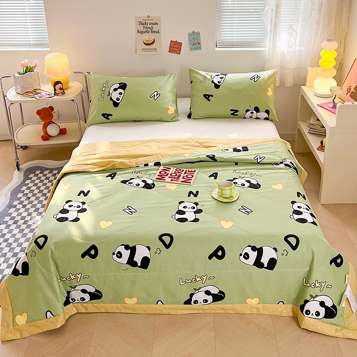 91家纺网 家纺一手货源 找家纺 尊妙被业 2026春夏新款全棉印花夏被空调被夏凉被 熊猫宝贝