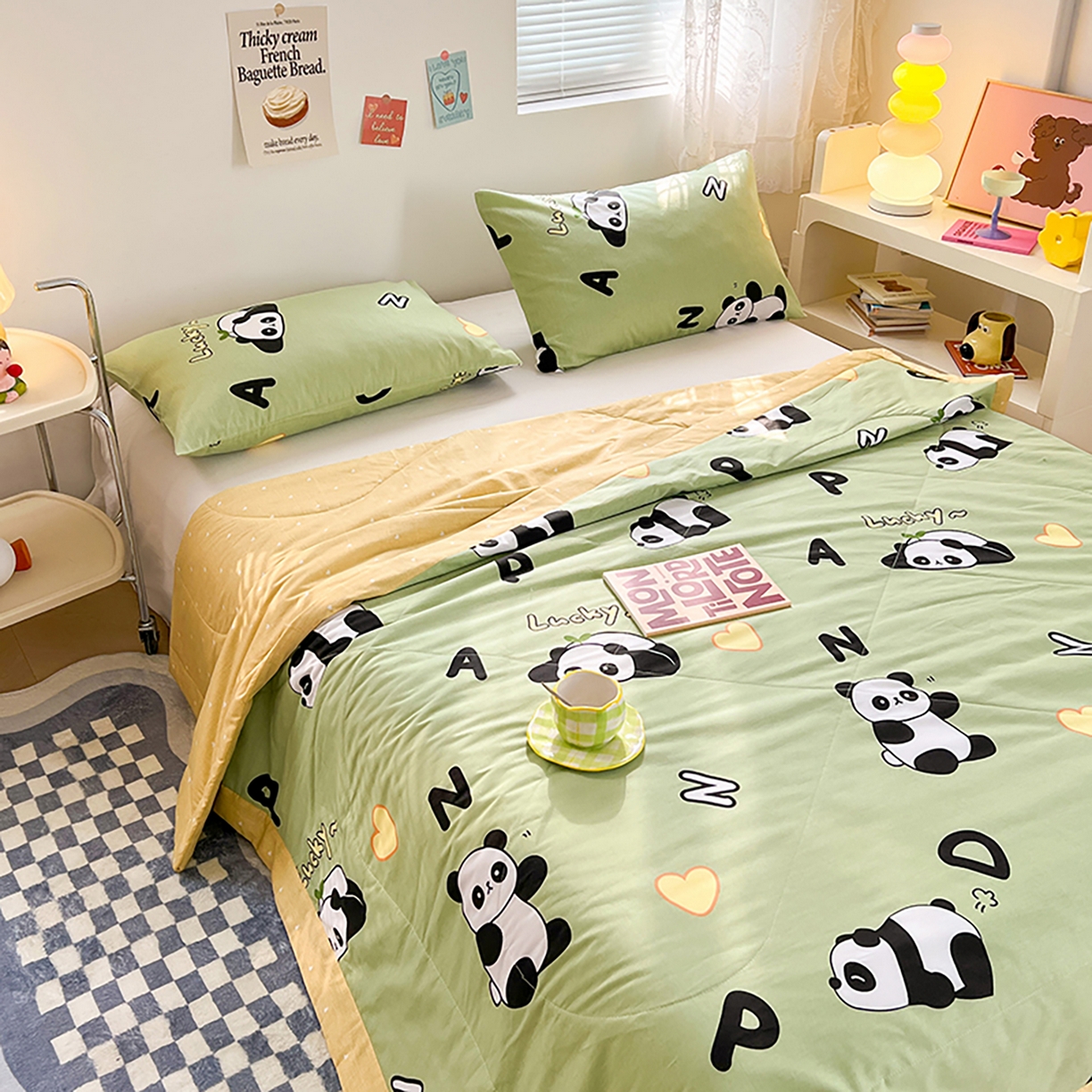 91家纺网 家纺一手货源 找家纺 尊妙被业 2026春夏新款全棉印花夏被空调被夏凉被 熊猫宝贝