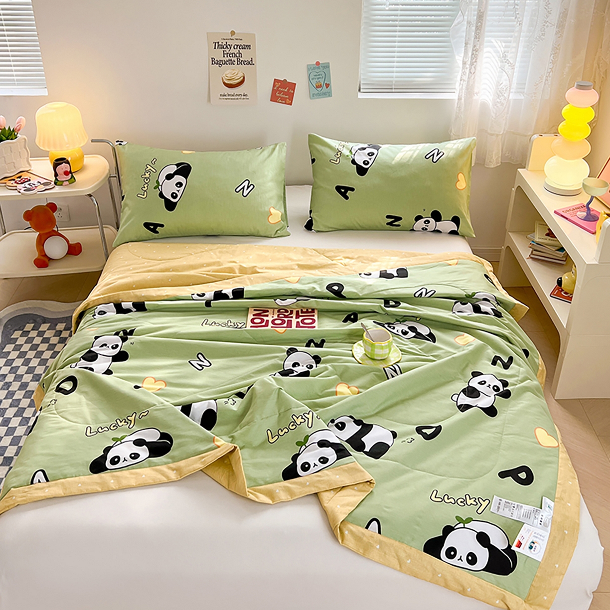 91家纺网 家纺一手货源 找家纺 尊妙被业 2026春夏新款全棉印花夏被空调被夏凉被 熊猫宝贝