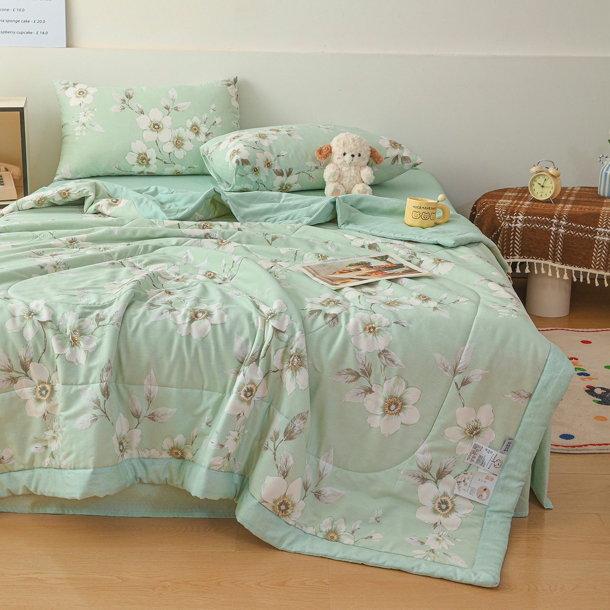 91家纺网 家纺一手货源 找家纺 尊妙被业 2026春夏新款全棉印花夏被空调被夏凉被 茉清浅 绿