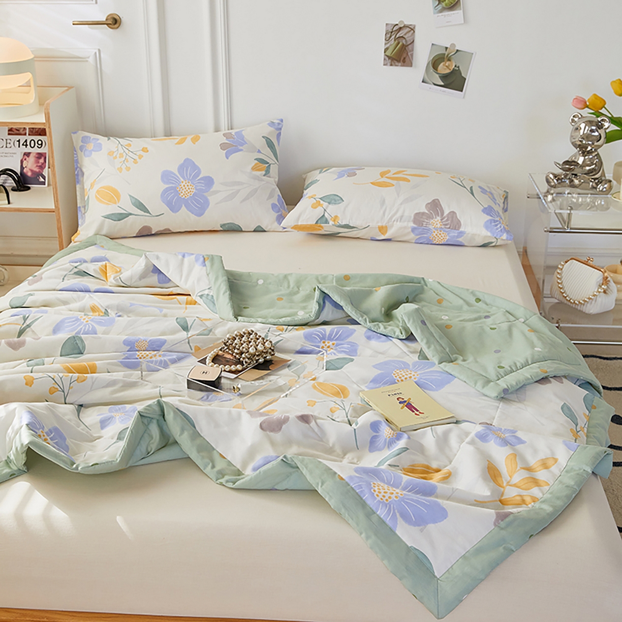 91家纺网 家纺一手货源 找家纺 尊妙被业 2026春夏新款全棉印花夏被空调被夏凉被 花青玉洁