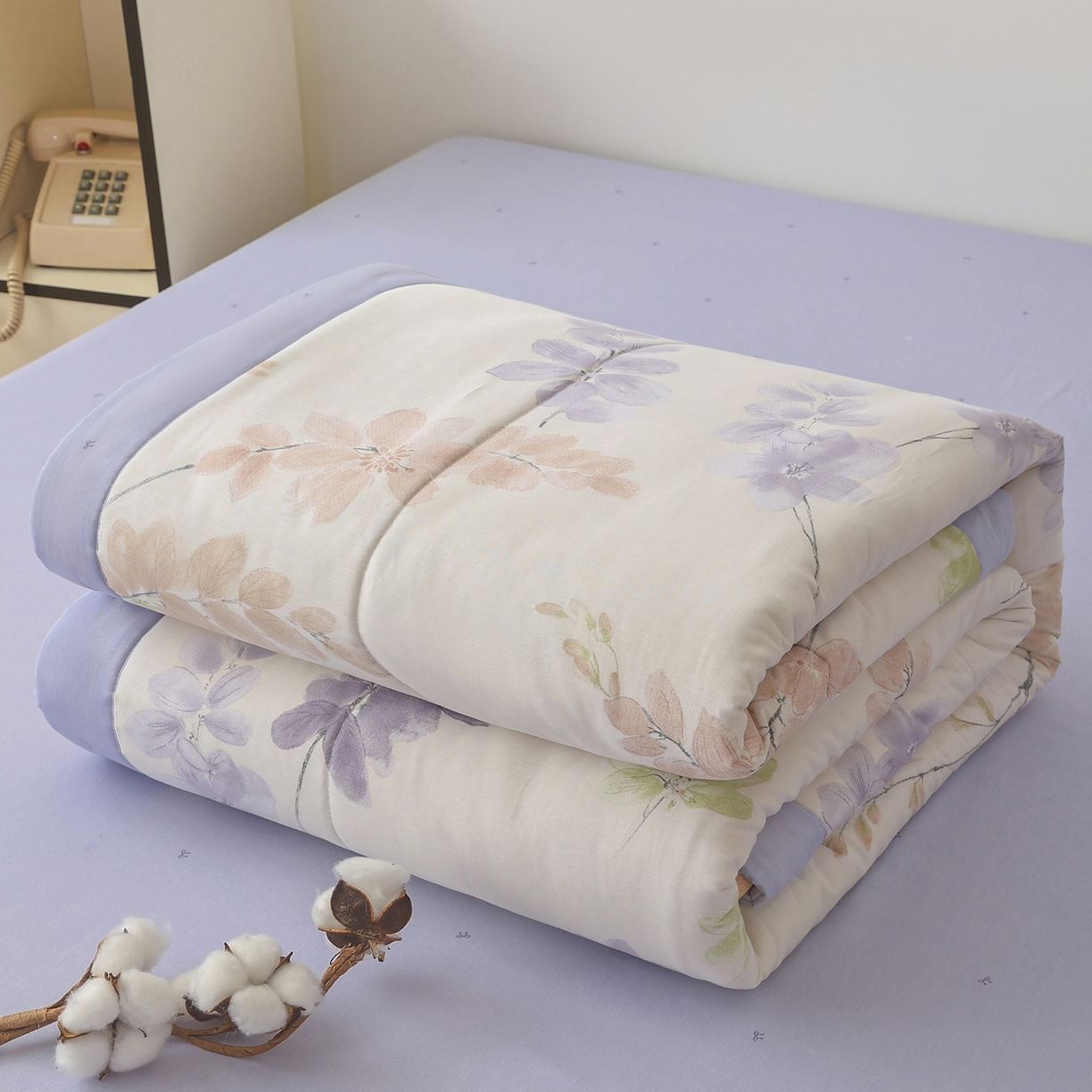 91家纺网 家纺一手货源 找家纺 尊妙被业 2026春夏新款全棉印花夏被空调被夏凉被 栖川 紫