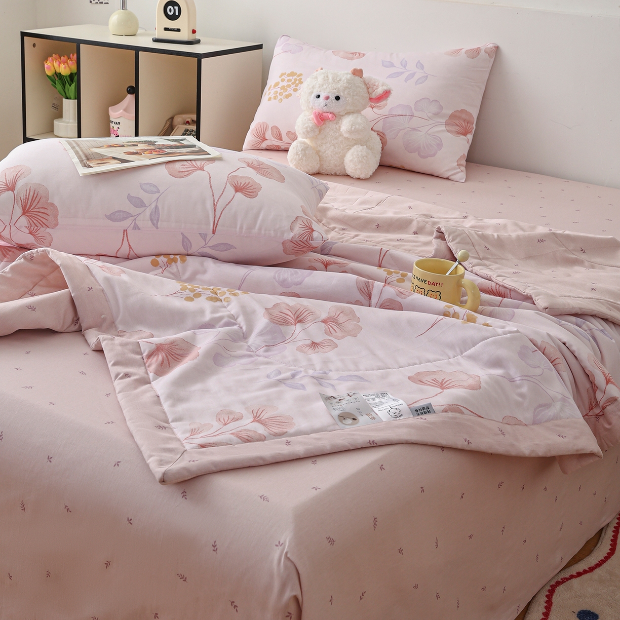 91家纺网 家纺一手货源 找家纺 尊妙被业 2026春夏新款全棉印花夏被空调被夏凉被 沐雪