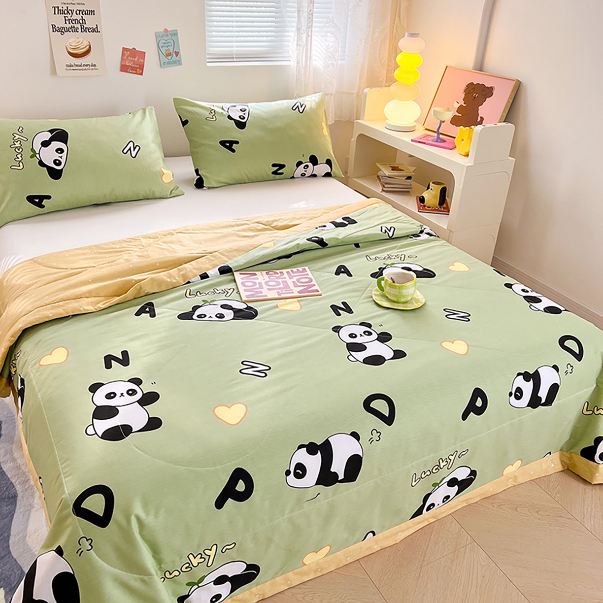 91家纺网 家纺一手货源 找家纺 尊妙被业 2026春夏新款全棉印花夏被空调被夏凉被 熊猫宝贝