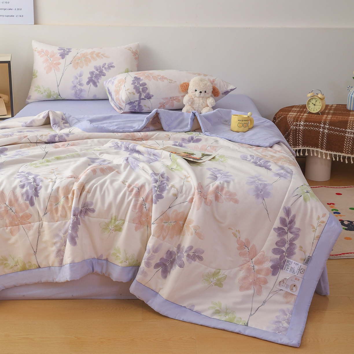 91家纺网 家纺一手货源 找家纺 尊妙被业 2026春夏新款全棉印花夏被空调被夏凉被 栖川 紫